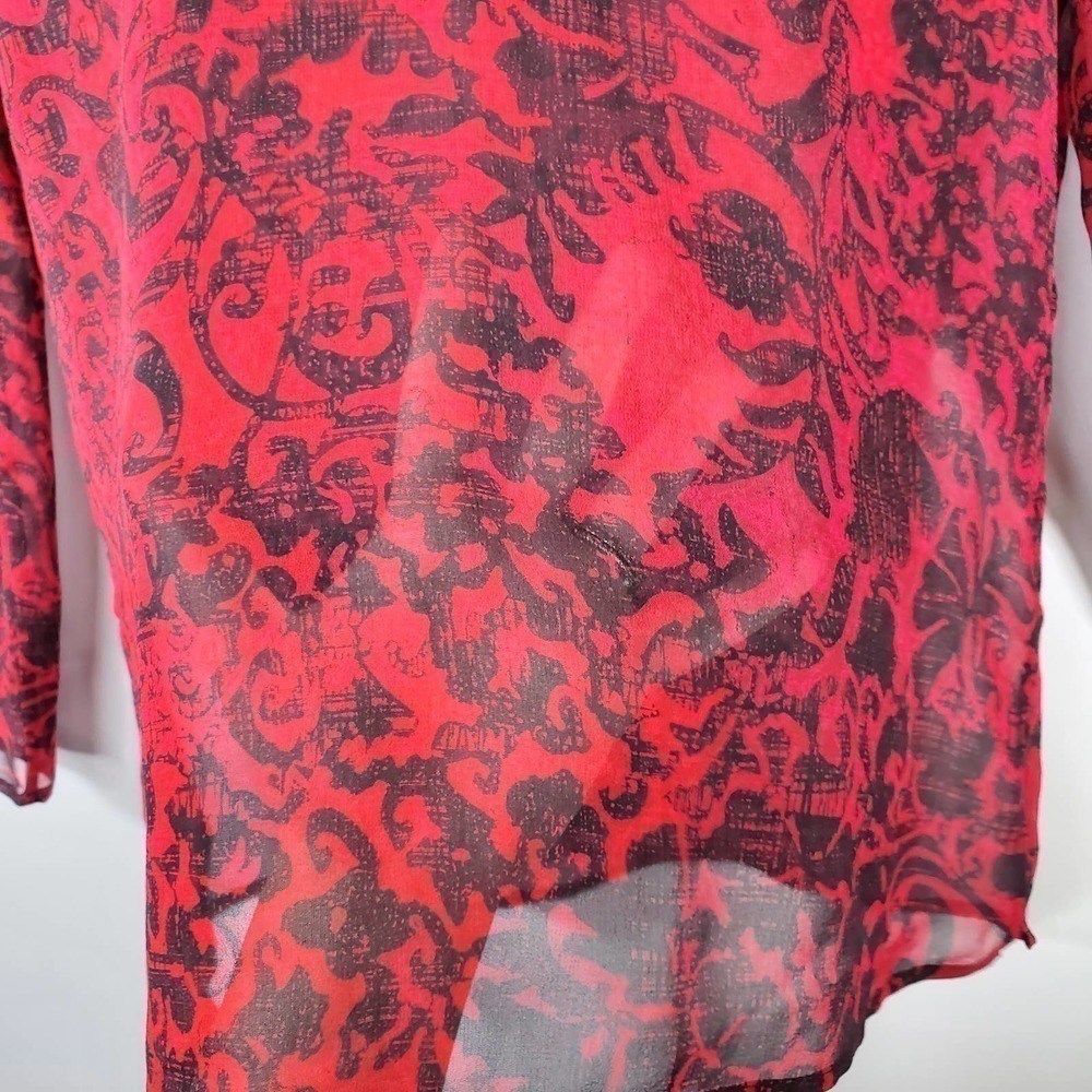 Chico's Embellished 100% Silk Baka Tunic Blouse Red Black Size 0 / Small - Picture 3 of 10